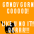 Pixelated orange background with white text and black cat silhouettes in various positions, displaying repeated phrases like "GOMY GORH COOOO!" and "LIKEU MO IT! DURRR!!!".