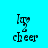 Pixelated icon with 'cheer' text and stylized 'Icy' above it, displayed on cyan background with white horizontal bars in four variations.