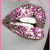 Animated lips with pink glitter texture, white teeth visible, on light gray background.