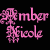 Pink 'Amber Nicole' text with decorative flourishes on black background, each instance paired with a small heart in varying colors.