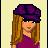 Pixelated character with long brown hair wearing purple headband and shirt, blue checkered pants, standing against light yellow background with text "i'm so into you" in purple font.