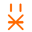 Two sets of pixelated orange and pink vertical bars above intersecting X-shaped lines on gray background.