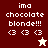 Pixelated text 'ima chocolate blonde!!!' with three '<3' symbols and a star icon on two background colors.
