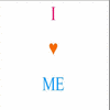 Two vertical display 'I' above a heart symbol above 'ME', with color variations between