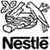 Static grayscale pixel art icon featuring a stylized Nestle logo with abstract swirling shapes above the brand name text.