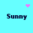 Pixelated text 'Sunny' appears in four corners of a cyan background with pink pixel art elements changing position.