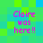 Pixelated text 'Claire was here!!' appears in four identical quadrants on a green and blue checkered background.