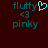 Two side-by-side pixelated text displays on dark red background; left shows 'fluffy' with cyan heart symbol, '<3', and 'pinky'; right shows same text without heart symbol.