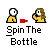 Pixel art animation of two yellow figures with white heads and brown hair, interacting with a red bottle on gray background; text "Spin The Bottle" below.