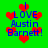 Green background with red heart shapes and blue text reading "I LOVE Austin Barnett!" in a pixelated style.