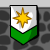 A pixelated flag icon with a yellow star on white and green sections, displayed in three animated frames showing slight variations in the star's position and color saturation against a stone wall background.