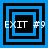 Four blue and black square frames with 'EXIT #9' text, each frame showing a different nested square configuration.