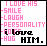 Pixelated text-based icon with pink and black lettering on white background, listing reasons for loving someone followed by a declaration of love.