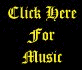 Six distinct text-based display 'Click Here For Music' in various colors and fonts against a black background