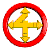 A red circular frame encloses a golden directional cross with four arrowheads, rotating through multiple angles against a gray background.