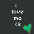 Pixelated text reads 'i love mo <3' in white on dark background with green heart icon.