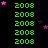 Green '2008' text repeated in a pattern on black background with scattered pink and purple stars