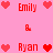 Pixelated pink background with red heart icons and names 'Emily' and 'Ryan' in red text, arranged in a pattern