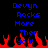 Blue pixelated text "Devyn Rocks More Then You!" appears above red pixelated flames on a black background, with identical text and flames mirrored side-by-side.