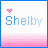 nine identical pixel art icons featuring the name 'Shelby' in light blue text with a pink heart above it, set against a white background with horizontal pink gradient stripes