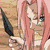 Pixelated anime-style character with pink hair in various poses, including holding a knife and wearing armor, with text overlays reading "Stronger" and "Fighter."
