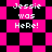 Pixelated text 'Jessie was Here!' on a pink and black checkered background with shifting diamond patterns.