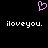 A static pixel art image with a pink heart symbol above two identical lines of white text on black background.