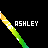A pixelated rainbow gradient line with white star-like dots, labeled 'ASHLEY' in blocky text on a black background.