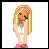 Animated contact sheet of a pixel-art girl in pink dress with text "how do I look for the Prom night" on black background, showing three frames of her pose and repeated text elements.