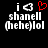 Pixelated text and symbols on black background with red heart symbol in one frame, white text reading 'shaneil' and '(hehe)lol' below.