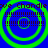 Four identical green spiral patterns on a blue background with repeated text above and below each spiral.