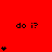 Red background with repeated "do i?" text and varying numbers of black heart symbols arranged in a pattern