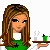 Pixel art contact sheet showing a female character in Starbucks-style uniform holding coffee items with visible brand logo and partial body views across frames.