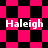 A static image with a pink and black checkered background displaying the name 'Haleigh' in white text across four sections.