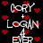 Black background with red pixel hearts scattered throughout; white text 'CORY', 'LOGAN', 'EVER' repeated in vertical with plus signs between names