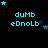 Pixelated cyan text 'duMb eDnoLb' on black background with scattered stars, showing animation where star positions shift across frames.