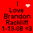 Red background with black text reading 'Love Brandon Rackliff 1-19-08 <3' and four pixelated animations above the name.