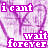 A static image of repeating purple heart shapes with overlaid text reading "i cant" and "wait forever" in alternating