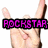 Pixelated hand making rock gesture with pink 'ROCKSTAR' text on black bar across palm.