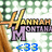 Pixelated icon features stylized text 'Hannah Montana' with a golden 'H' and purple 'M', blue '<33' below, against a green and white checkered background.