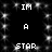 Black background with white pixelated text and star-like sparkles arranged in a pattern, featuring repeated 'IM', 'A', and 'STAR' elements