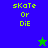 Pixelated text 'skate or die' in green on blue and green backgrounds with a small star icon changing color between frames.