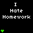 A 3x3 contact sheet of an animated AIM buddy icon showing sequential frames with green heart animations and repeated text "I Hate Homework" on a black background.