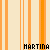 Pixelated of vertical orange and yellow stripes with repeated 'MARTINA' text in black, featuring a gray rectangle in the bottom-right corner
