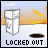 A 48x48 pixel animated buddy icon showing a white shield with gray border floating above water, transitioning from black "LOCKED OUT" text to orange "LOCKED" and black "OUT" text across two frames.