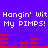 Blue background with white pixelated text reading "Hangin' Wit Hangin' Wit My PIMPS! My PIMPS!" and red horizontal bar graphs below each line of text.