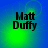 Four identical display "Matt Duffy" text over a blue-green gradient background with shifting light effects
