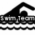 Black silhouette of a swimmer in a stroke pose above wavy lines, with text overlays reading "Swim Team" and "A Sport" on the top