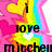 Pixelated icon with rainbow gradient background, yellow heart, white heart, and black text reading 'love mitchell' in blocky font.