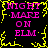 Four identical pixelated display pink text "NIGHT MARE ON ELM" with yellow jagged borders on black background